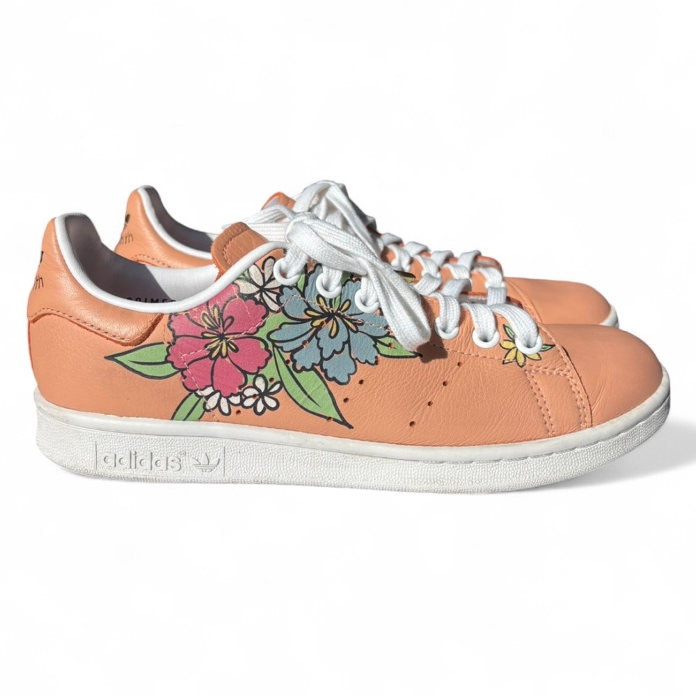 adidas Stan Smith Sneakers Shoes Casual Orange Floral Print Women’s Size 7